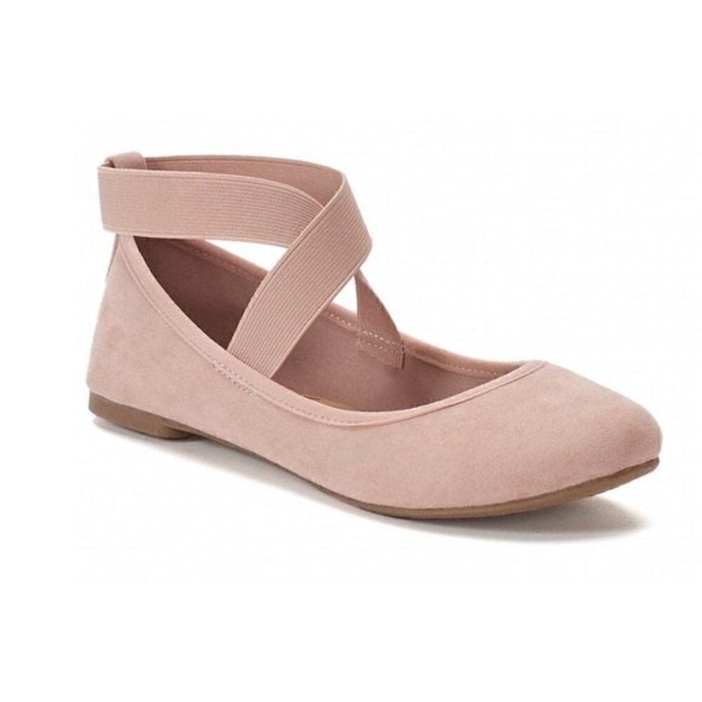 New! Blush Ballet Flats Faux Suede Ankle Strap Cushioned Memory Foam Shoes
